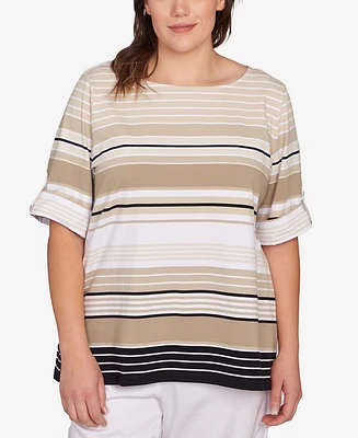 Ruby Rd. Plus Multi Stripe Roll Tab Top