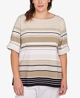 Ruby Rd. Plus Multi Stripe Roll Tab Top