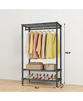 Clothes Rack, Heavy Duty Garment Rack Clothing Racks For Hanging Clothes, Freestanding Portable Closet Rack With 2 Shelves And 1 Hang Rod For Bedroom