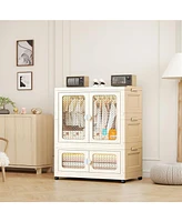 Stackable Storage Bins, Plastic Collapsible Storage Containers with Doors, Wheels and Hanging Rods, Large Lidded Closet Organizers Cabinet for Home Of