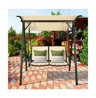2 Person Patio Swing with Weather Resistant Glider and Adjustable Canopy