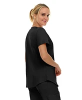 Medichic Women's Scrubs V-Neck Notch Fashion Stretch Scrub Top with Two Pockets, Flex Easy Care Fabric, Bubble Gum, Large