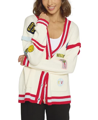 Central Park West Women's Varsity Patchv Neck Cardigan