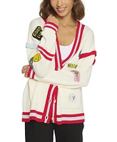 Central Park West Women's Varsity Patchv Neck Cardigan