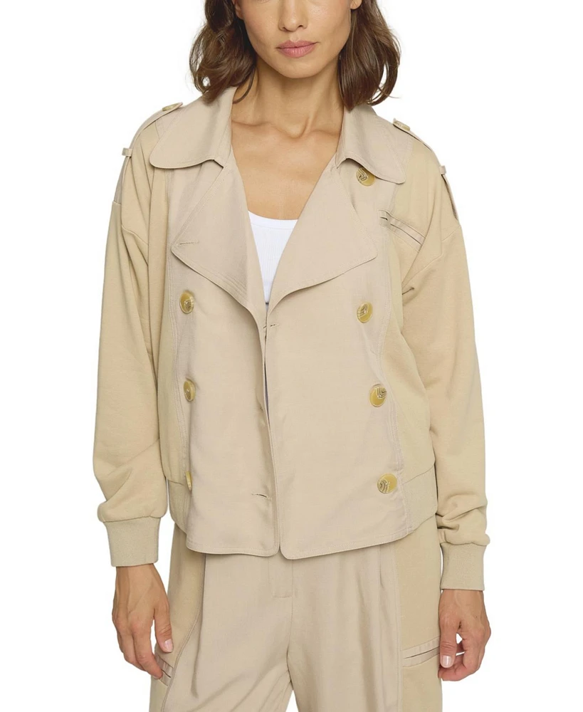 Central Park West Women's Mixed Media Trench Bomber Jacket