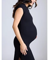 Motherhood Maternity Rib Knit Short Sleeve Raglan Midi Dress