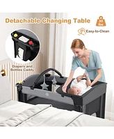 Slickblue Kids Foldable Bassinet with 4-Level Adjustable Changing Table & Plush Mattress