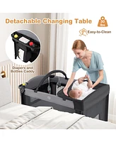Slickblue Kids Foldable Bassinet with 4-Level Adjustable Changing Table & Plush Mattress
