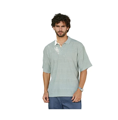 Campus Sutra Men's Sage Green Bohomian Oversized Polo T-Shirt