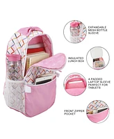 Packed Party Colorful Connecting Squares Youth Girl White 17” Backpack Set