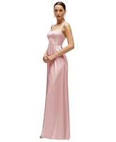 After Six Plus Shaped Strap Portrait Neckline Fluid Satin Maxi Dress with Full Skirt