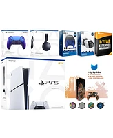 Sony Playstation 5 Slim Disc with Black Pulse Headset, Extra Volcanic Red Controller, Gamer Kit, Charge Dock and MightySkins Decal Voucher + 1 Year Cp