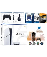 Sony Playstation 5 Slim Disc with Black Pulse Headset, Extra Volcanic Red Controller, Gamer Kit, Charge Dock and MightySkins Decal Voucher + 1 Year Cp