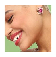 Sohi Women's Pink Embellished Circular Stud Earrings