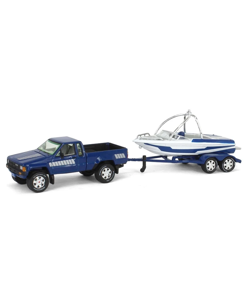 1/64 1985 Toyota SR5 Pickup Truck Speed Boat Blue Johnny Lightning