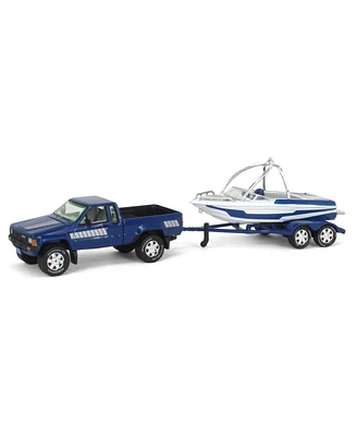 1/64 1985 Toyota SR5 Pickup Truck Speed Boat Blue Johnny Lightning