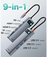 Baseus Laptop Docking Station Dual Monitor 4K120Hz, 9 in 1 Usb C Hub with 2 Hdmi, 1000Mbps Lan, Max 85W Pd, 3 Usb, Sd Card Reader, Usb C Dock Compatib