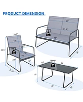 Gymax 4PCS Metal Outdoor Conversation Set Patio Furniture Set w/ Glass Table