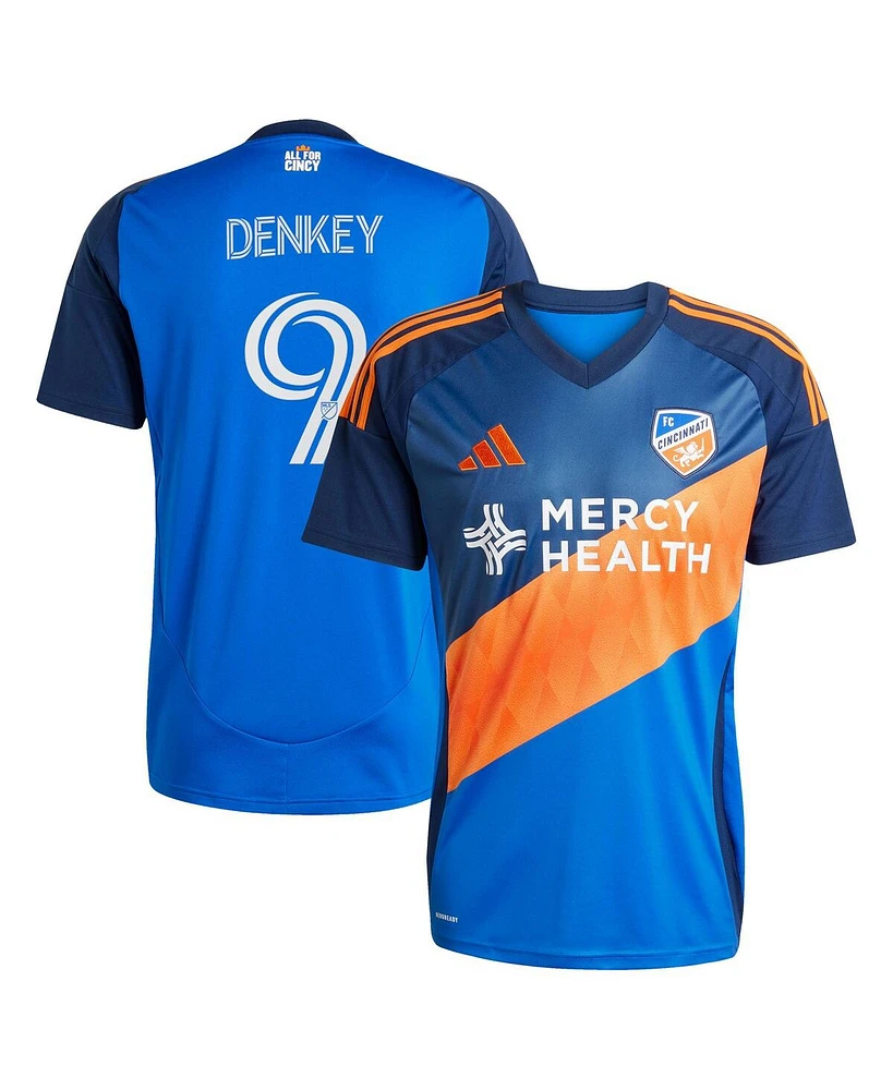 Adidas Men's Kevin Denkey Blue Fc Cincinnati 2025 Orange and Legacy Kit Replica Player Jersey