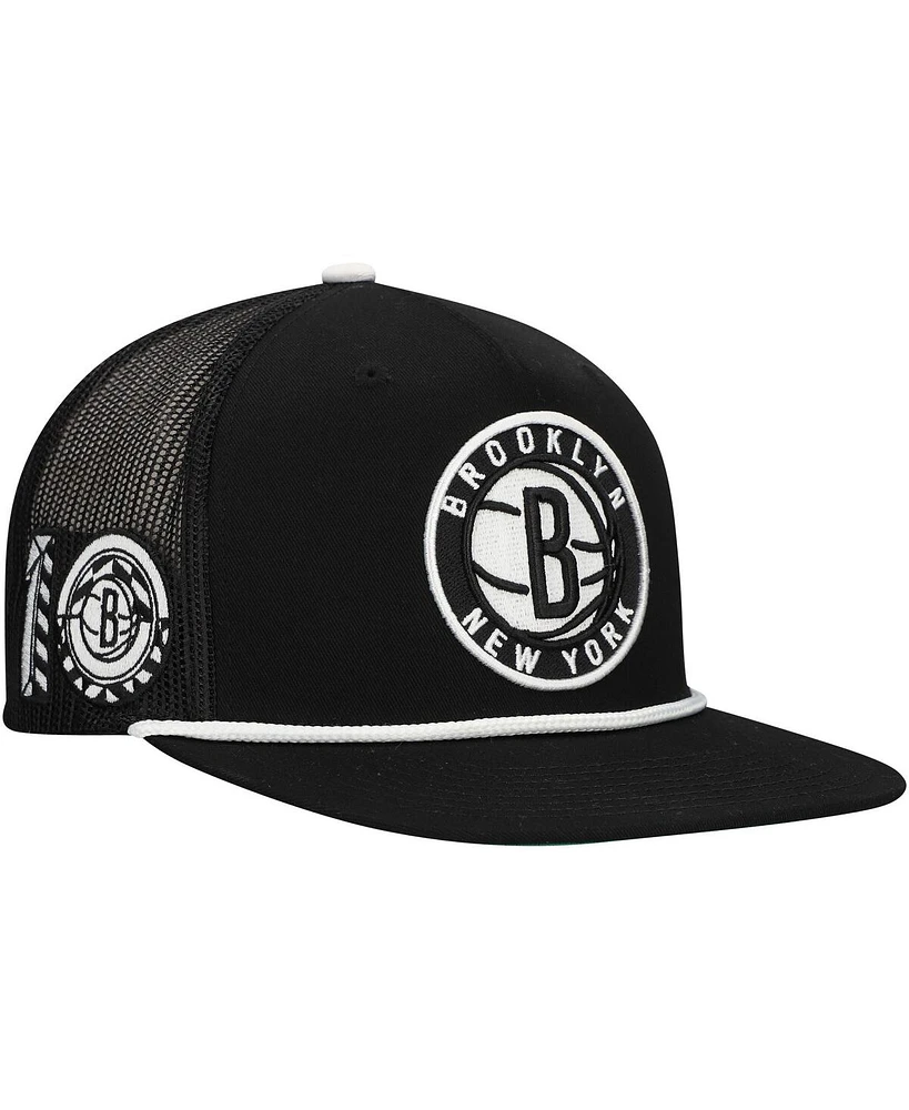 Mitchell & Ness Men's Black Brooklyn Nets Roper Trucker Snapback Hat
