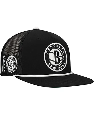 Mitchell & Ness Men's Black Brooklyn Nets Roper Trucker Snapback Hat