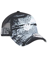New Era Men's Black/White Utah Jazz Tip Off A-Frame Trucker 9FORTY Adjustable Hat