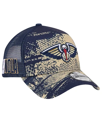 New Era Men's Navy/Gold New Orleans Pelicans Tip Off A-Frame Trucker 9FORTY Adjustable Hat