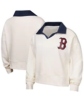 Outerstuff Big Girls White Boston Red Sox Ballpark Hit Collared V-Neck Pullover Sweatshirt