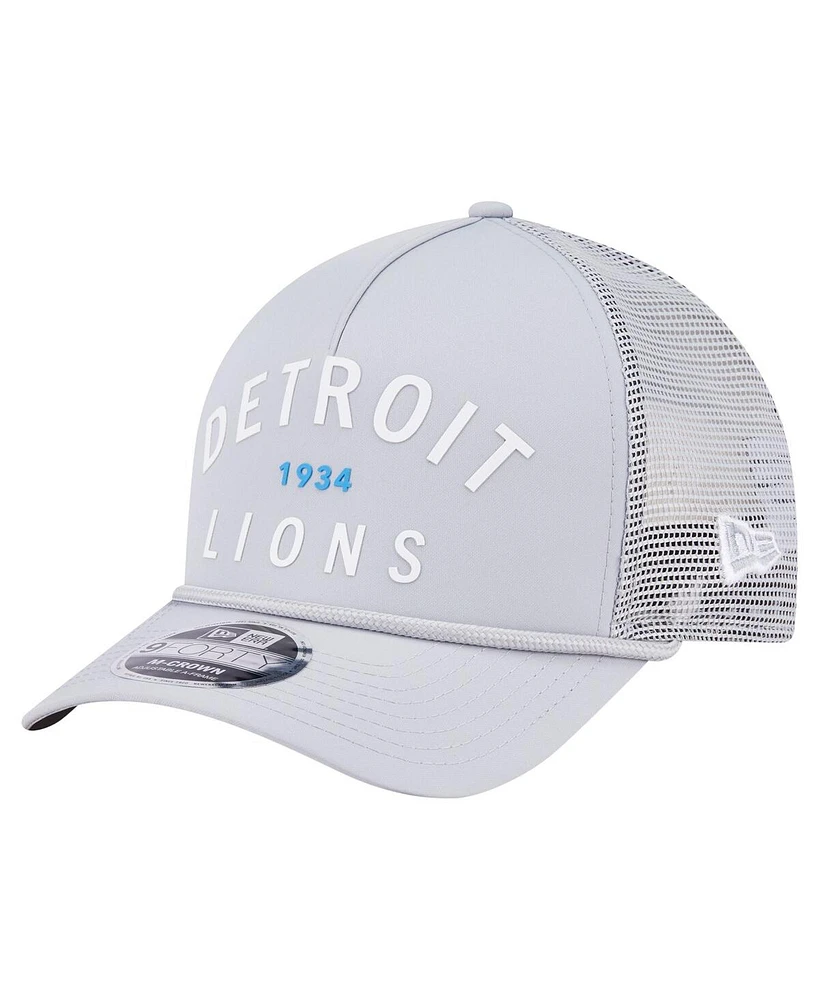New Era Men's Gray Detroit Lions Active Minimalist M-Crown A-Frame 9FORTY Adjustable Hat