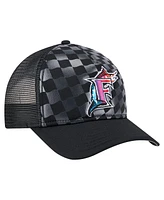 New Era Men's Black Florida Marlins Cooperstown Collection Gradient 9FORTY A-Frame M-Crown Trucker Adjustable Hat