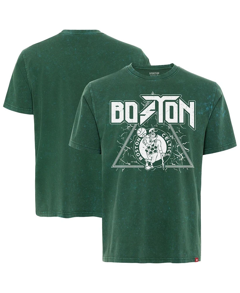 Sportiqe Men's Green Boston Celtics Distressed Rock Roll Collection Angus Premium Mineral Wash T-Shirt