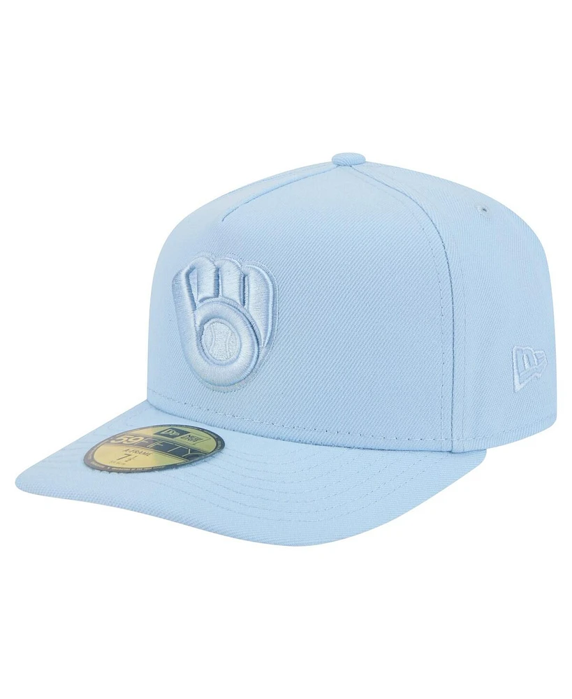 New Era Men's Light Blue Milwaukee Brewers Color Pack A-Frame 59FIFTY Fitted Hat