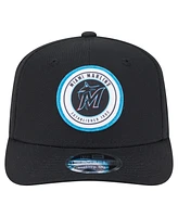New Era Men's Black Miami Marlins Circle Patch 9SEVENTY Stretch-Snap Hat
