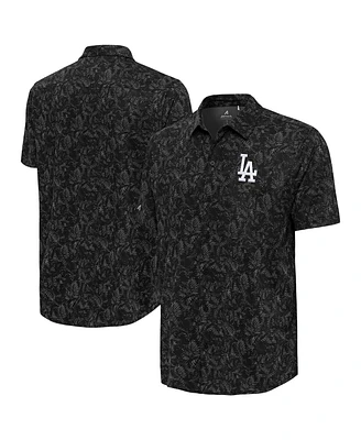 Antigua Men's Black Los Angeles Dodgers Lush Button-Up Shirt