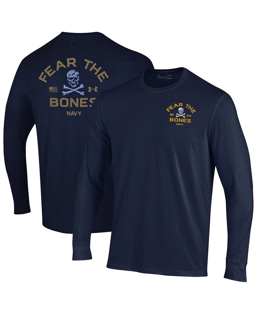 Under Armour Men's Navy Midshipmen Distressed Jolly Rogers Performance Long Sleeve T-Shirt