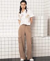 Karl Lagerfeld Paris Women's Embroidered Floral Camp Shirt