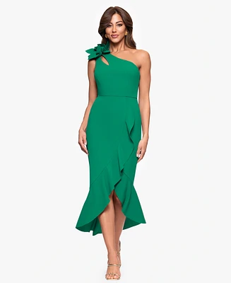 Xscape Petite Asymmetrical One-Shoulder Ruffled Midi Dress