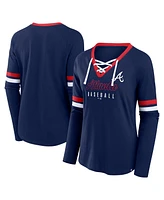 Fanatics Women's Navy Atlanta Braves Won Done Raglan Lace-Up Long Sleeve T-Shirt