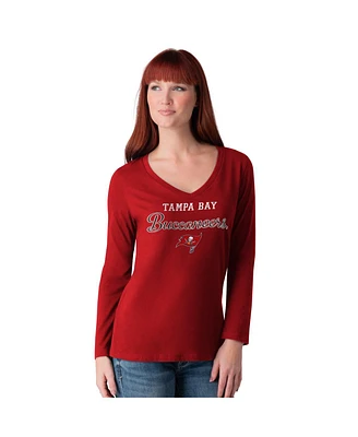 G-iii 4Her by Carl Banks Women's Red Tampa Bay Buccaneers Post Season Long Sleeve V-Neck T-Shirt