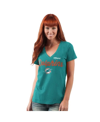 G-iii 4Her by Carl Banks Women's Aqua Miami Dolphins Post Season V-Neck T-Shirt