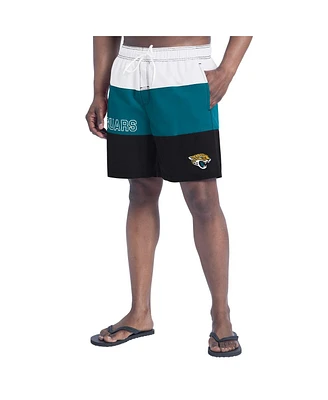 G-iii Sports by Carl Banks Men's Black/Teal Jacksonville Jaguars Sunrise Volley Swim Shorts