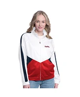 G-iii Sports by Carl Banks Women's White/Navy Cleveland Guardians Rally Rhinestone Raglan Full-Zip Track Jacket