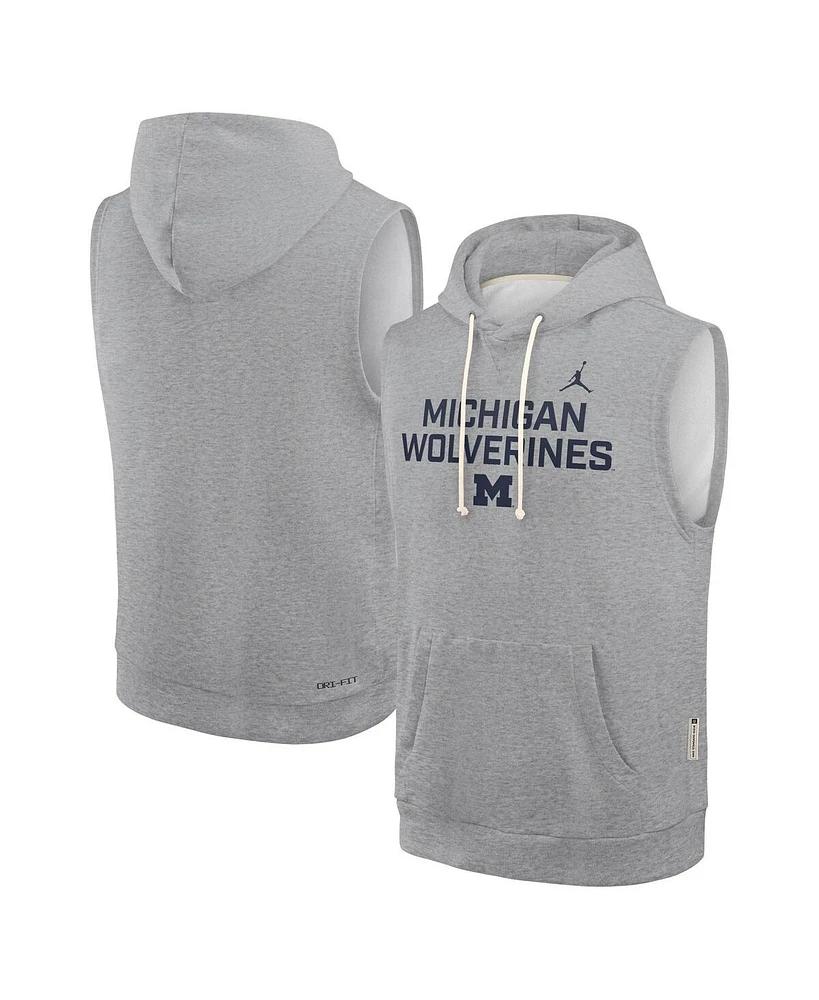 Jordan Men's Heather Gray Michigan Wolverines 2025 Sideline Performance Sleeveless Pullover Hoodie