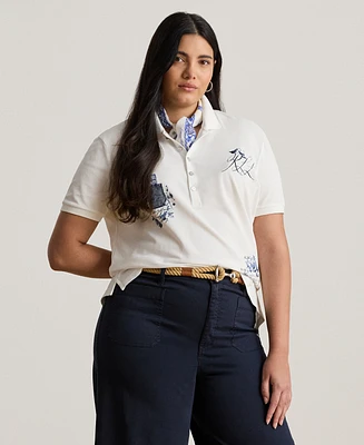 Lauren Ralph Plus Patchwork Pique Polo Shirt