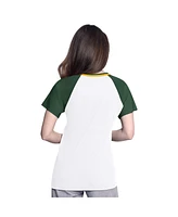 G-iii 4Her by Carl Banks Women's White/Green Athletics Ball Park Raglan V-Neck T-Shirt
