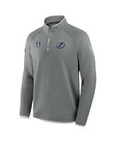 Fanatics Men's Gray Tampa Bay Lightning 2025 Stanley Cup Playoffs Authentic Pro Fleece Quarter-Zip Pullover Hoodie