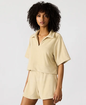 Steve Madden Women's Cropped Terrycloth Polo Top