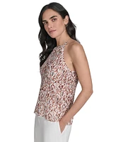 Calvin Klein Petite Printed Pleated Sleeveless Halter Top