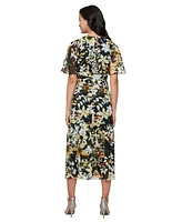 Sl Fashions Women's Printed Chiffon Boat-Neck A-Line Dress