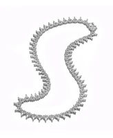 Sterling Silver with White Gold Plated Clear Marquise and Round Cubic Zirconia Cluster Tennis Necklace